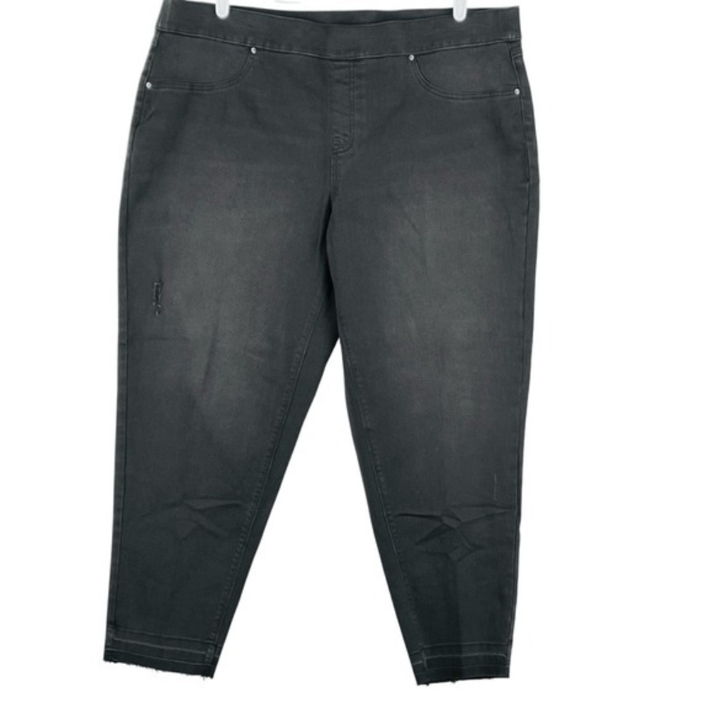 Terra & Sky Women Pull-on Black Denim Jeggings 2X (20W-22W) Stretch Raw Hem NWOT